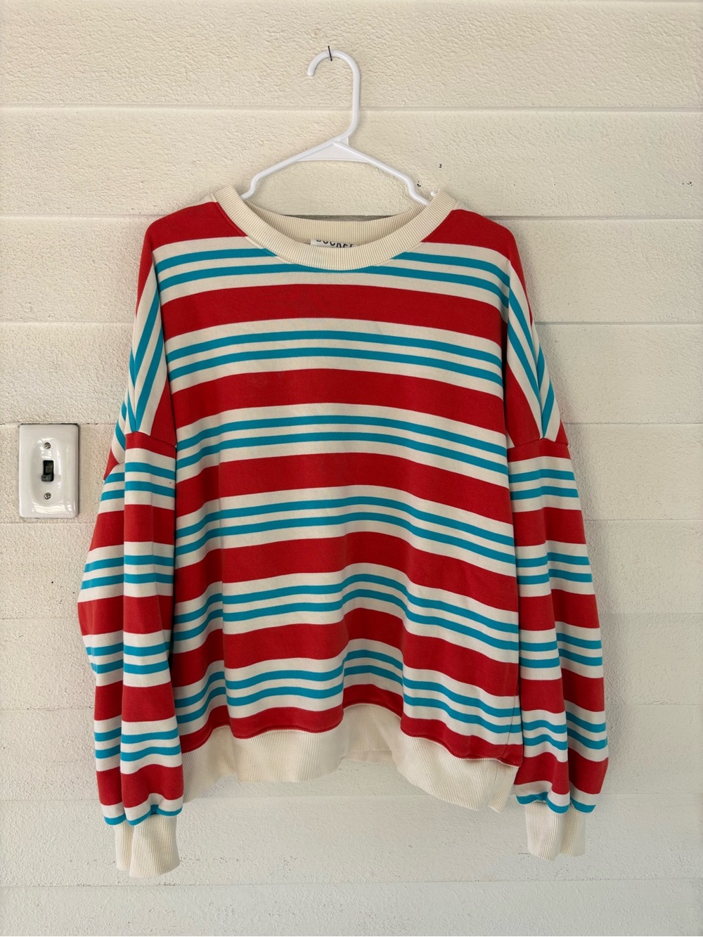BUCKETLIST Striped Crewneck Sweatshirt - Red, Teal & Cream